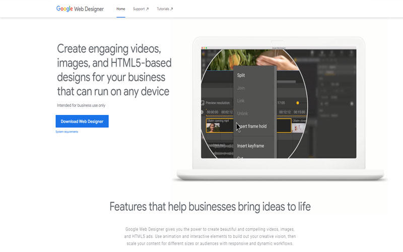 Phần mềm thiết kế giao diện website google web designer